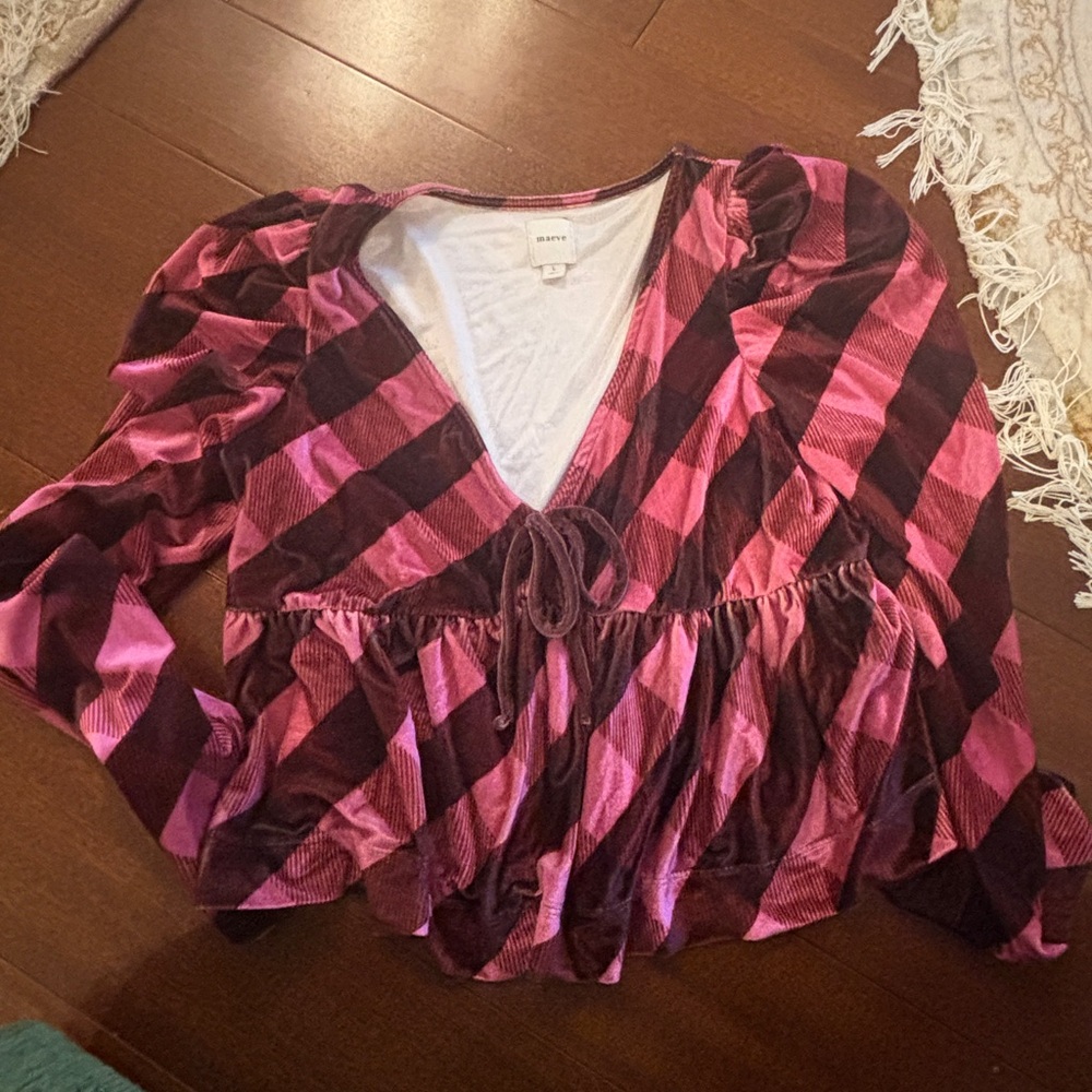 Maeve Pink and Burgundy Checkered Blouse